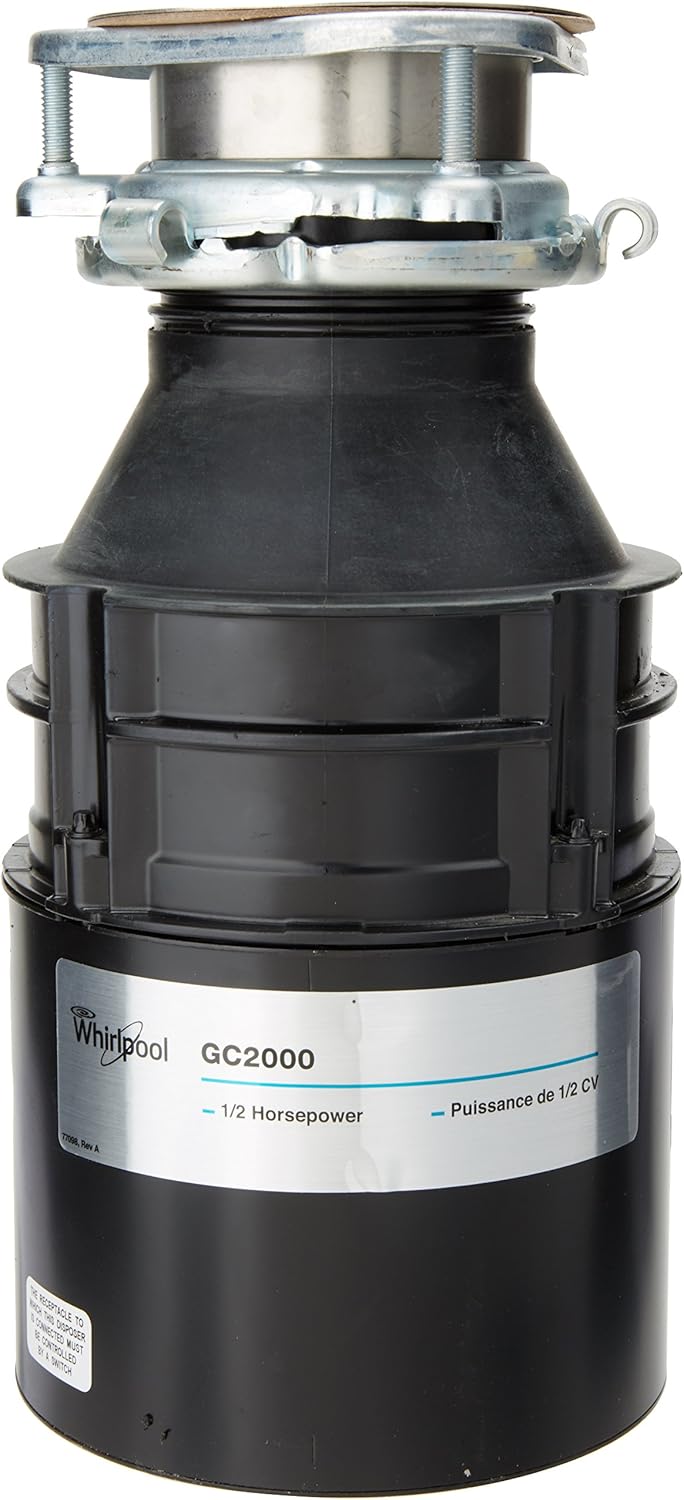 Whirlpool GC2000PE 1/2 HP In-Sink Garbage Disposal with Power Cord | Efficient & Durable Black Disposer