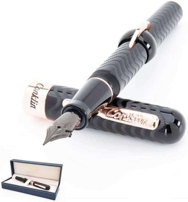 Conklin Mark Twain Crescent Filler Fountain Pen – Black Chase Rose Gold, Stub Nib