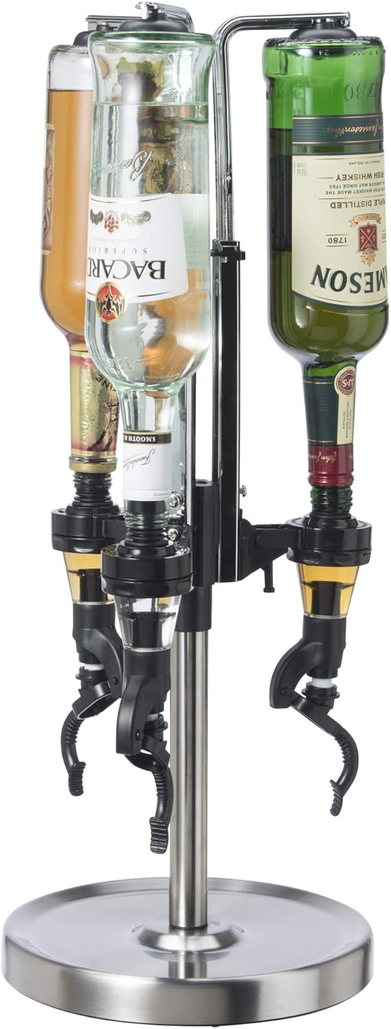 OGGI Professional 3-Bottle Revolving Liquor Dispenser | Stainless Steel Bar Organizer & Pourer