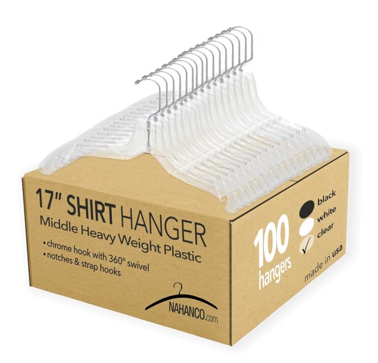 NAHANCO 505 Clear Plastic Dress Hangers, 17 Inch Heavy Duty – Pack of 100 for Closet Organization