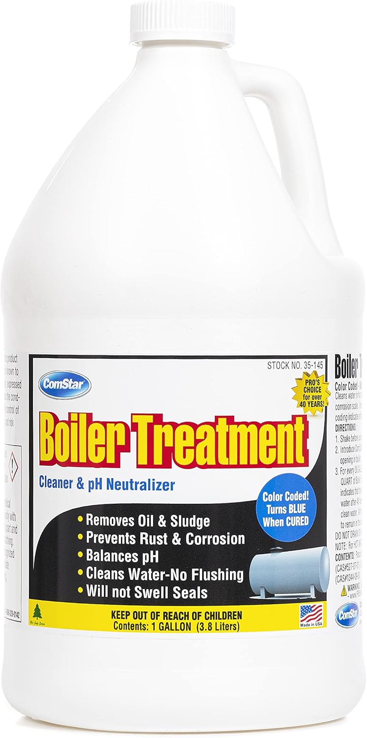 ComStar Boiler Treatment with Blue Color Indicator | Prevents Rust & Scale in Boiler Water Without Flushing | 1 Gallon