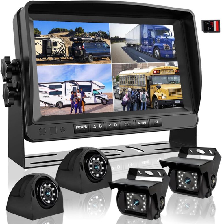 DOUXURY 9” Quad Split 1080P Backup Camera System with 4 AHD Cameras, DVR & Night Vision for RV, Truck, Trailer, Bus