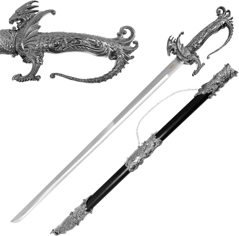 Saint George Dragon Saber Fantasy Knight Sword – Dull Blade for Collections, Gifts & Medieval Decor