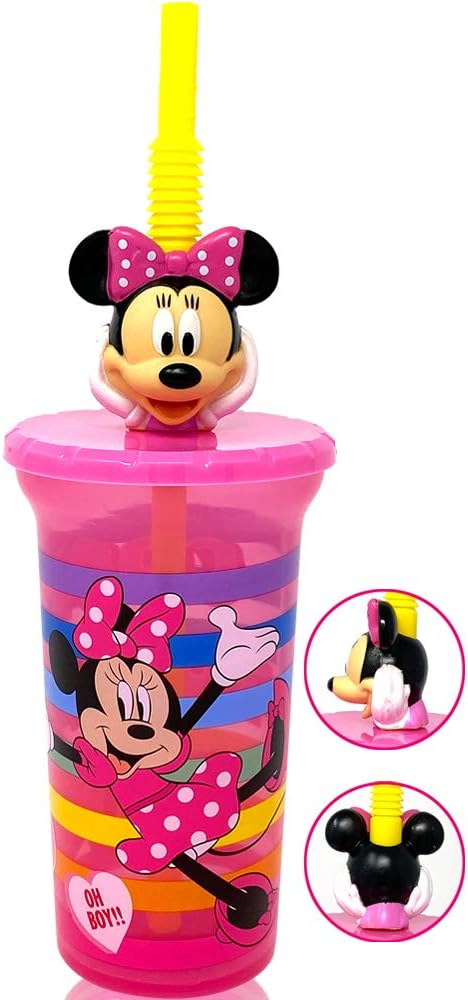 Disney Minnie Mouse Water Tumbler with 3D Head Straw | BPA-Free Kids Drink Bottle for Travel & Home