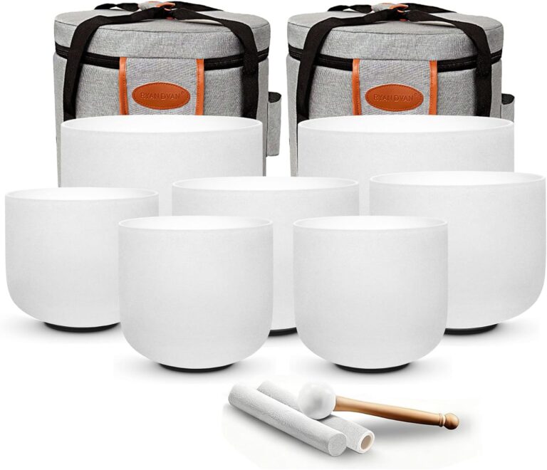 RYAN DVAN 432Hz 7-12 Inch Crystal Singing Bowl Set of 7 with Case – Frosted Quartz for Chakra Healing & Meditation