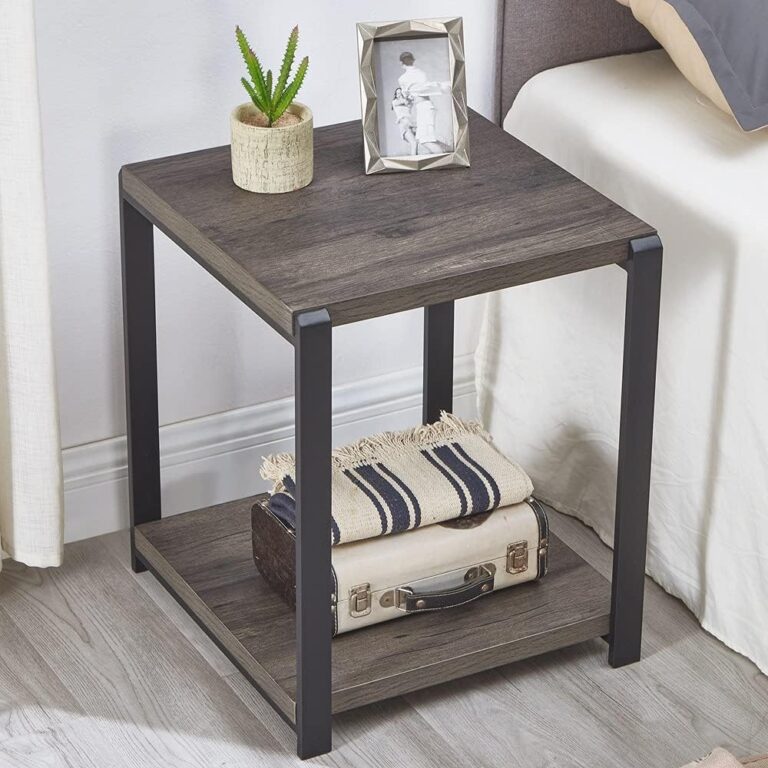 EXCEFUR Vintage End Table with Storage Shelf | Rustic Wood & Metal Side Table for Living Room, Bedroom Nightstand in Grey