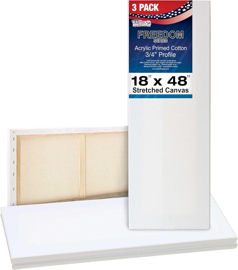 U.S. Art Supply 18×48 Inch Stretched Canvas 3-Pack | 12oz Triple Primed, Heavy-Weight Cotton for Oil & Acrylic Pouring