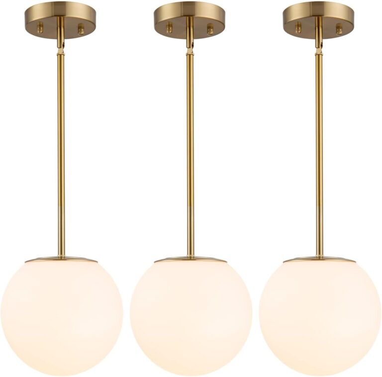 Modern Globe Pendant Light: 3-Light Mid Century Opal Glass Fixture with Gold Finish for Kitchen Island & Dining Room
