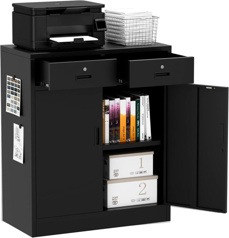 36″ Metal Storage Cabinet with 2 Doors & 2 Drawers | Lockable Garage & Pantry Cabinet with Adjustable Shelf