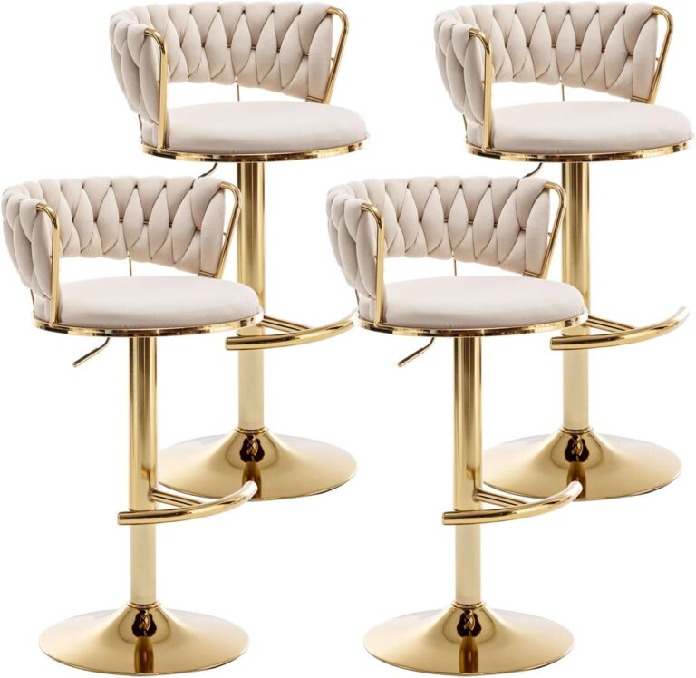 Riknuxi Gold Velvet Bar Stools Set of 4 – Swivel Counter Height Stools for Kitchen Island & Pub (Beige)