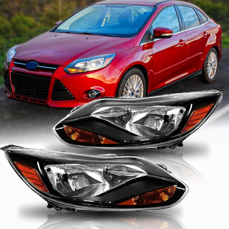 Direct Fit Headlights Assembly with Bulbs for 2012-2014 Ford Focus | Black Housing Pair Replacement