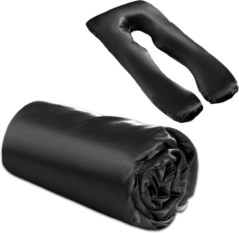 BALAPET Silky Satin Pregnancy Pillow Cover | U-Shaped Maternity Pillow Protector with Hidden Zip, Black