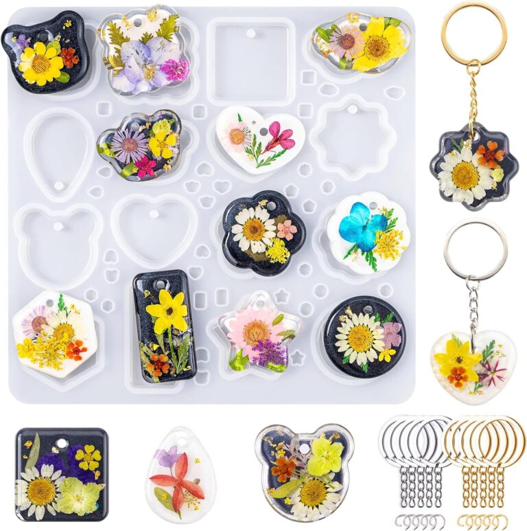 LET’S RESIN Keychain Resin Molds Silicone – 16 Cavity Pendant Mold for UV & Epoxy Jewelry Making, Beginner Friendly