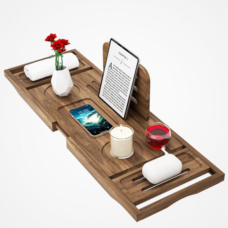 Premium Teak Bathtub Tray Caddy | Expandable Wooden Bath Tray for Luxury Bathroom Accessories & Spa Gifts