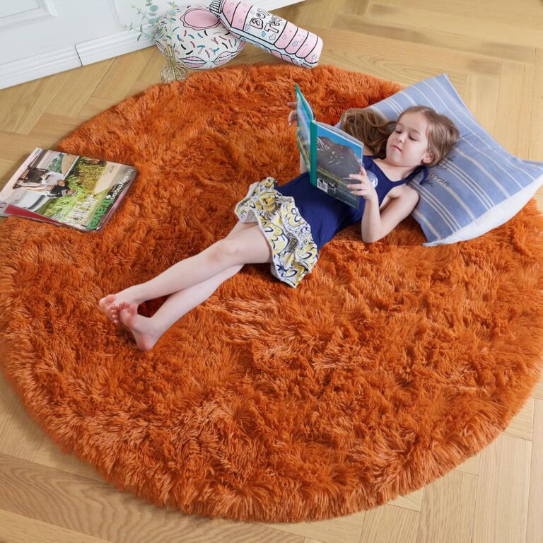 Amdrebio Burnt Orange Round Circle Rug 6Ft – Fluffy Shaggy Area Rug for Bedroom, Living Room, Kids Room & Dorm Decor
