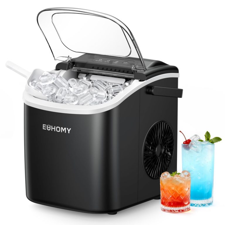 EUHOMY Countertop Ice Maker Machine 26lbs/24Hrs: Portable Auto-Cleaning Ice Maker with Basket & Scoop for Home, Kitchen, Camping, RV – Black