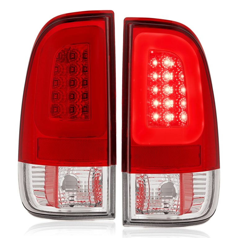 HECASA LED Tail Lights for 1997-2007 Ford F-Series Super Duty: Chrome Housing, Red Lens, Plug-and-Play Upgrade