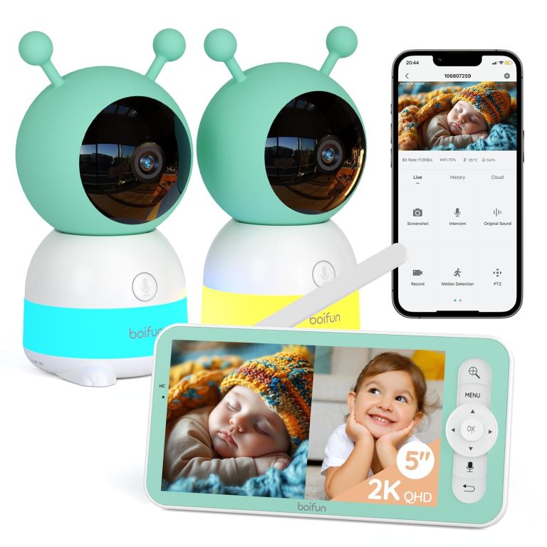 Boifun 2K WiFi Baby Monitor: Dual Cameras, Split-Screen PTZ, Motion/Cry Detection & Custom Alarms for Comprehensive Nursery Surveillance