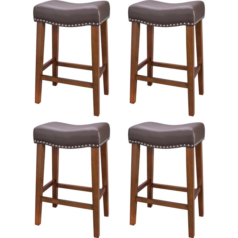PrimeZone Counter Height Bar Stools Set of 4: A Practical Look at the 26-Inch Backless Saddle with Faux Leather and Nailhead Trim